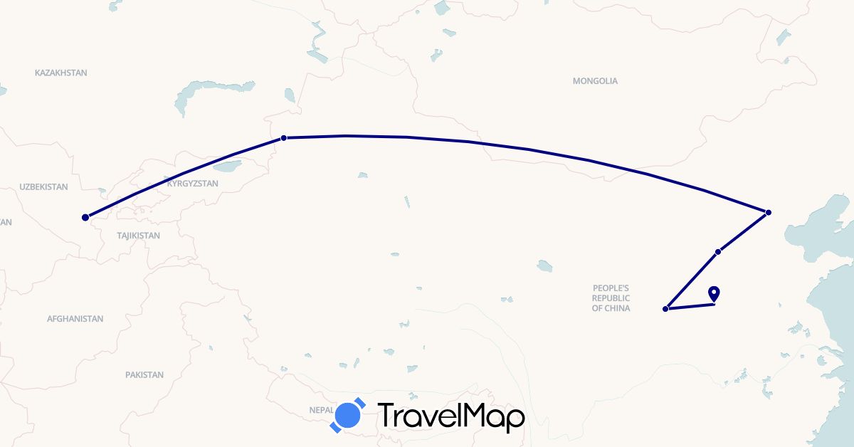 TravelMap itinerary: driving in China, Uzbekistan (Asia)